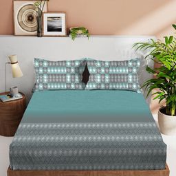 VINTANA Green & Black Geometric 210 TC King Bedsheet with 2 Pillow Covers-image-107