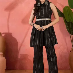 Sangria Woven Design Shirt Collar Neck Top & Palazzo Co-Ords-image-129