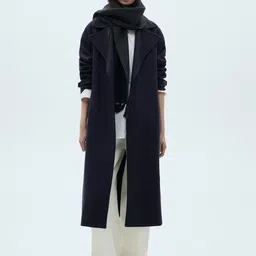 MANGO Notched Lapel Collar Oversized Front-Open Longline Overcoat with Belt-6