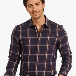 RARE RABBIT Men Comfort Spread Collar Checked Cotton Casual Shirt-image-33
