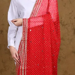 Exotic India Georgette Diagonal Pattern Dupatta With Bead Mirror Work & Lace Border image 5