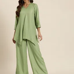 HERE&NOW Self-Design V Neck Top With Palazzo Co-Ords-picture-52