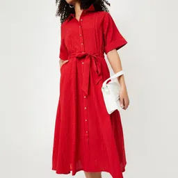 max Women Checked Cotton Shirt Midi Dress-image-69