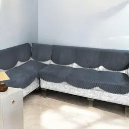 BIGGER FISH Grey 12 Pieces 6 Seater Velvet Sofa Covers-image-13