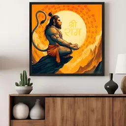999Store Orange & Black Canvas Hanuman in Glowing Light Religious Wall Art-picture-36