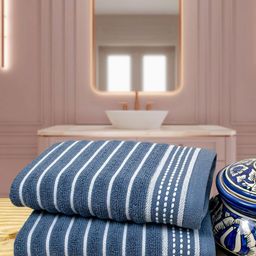 RANGOLI 2-Pcs Blue & White Striped Pure Cotton 515 GSM Hand Towels-image-53