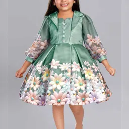 Lagorii Floral Print Puff Sleeve Satin Fit & Flare Dress-picture-21