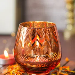 MARKET99 Pink & Gold Toned 2 Pieces Printed Glass Candle Holders-image-85
