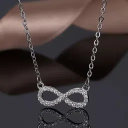 MEENAZ Stainless Steel Silver-Plated Cubic Zirconia Stone Studded Pendant with Chain-0