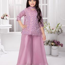 Tiny Kingdom Girls Embroidered Kurti & Palazzos With Dupatta-image-91