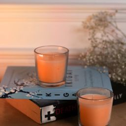 Dhrohar Oriental Scented 2 Pieces Orange Colored Blossom Votive Glass Candles-3