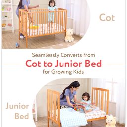 Babyhug Malmo Wooden Cot with 3 Level Height Adjustment & Plug and Play Assembly - Natural image 4