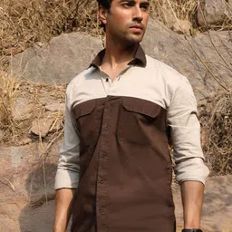 PERCH Men Spread Collar Colourblocked Cotton Relaxed Fit Casual Shirt-image-9