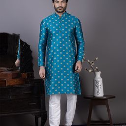 DEVOILER Men Ethnic Motifs Embroidered Thread Work Jacquard Kurta-picture-12