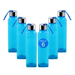 Aura Blue Set of 6 Plastic Solid Water Bottle-image-31