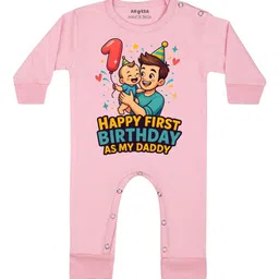 Arvesa Happy First Birthday As My Daddy Printed Bodysuit-image-43