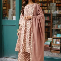 SZN Women Embroidered Regular Pure Cotton Kurta with Palazzos & With Dupatta-picture-1