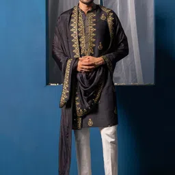 Ayush Jain Ethnic Motifs Embroidered Mirror Work Cotton Silk Straight Kurta-image-9