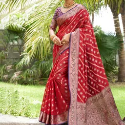 all about you Woven Design Zari Organza Kanjeevaram Saree-image-88