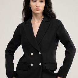 SOTBELLA Notched Lapel Oversized Double Breasted Blazer-image-54