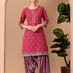 GLOWWORLD Women Ethnic Motifs Printed Regular Kurta with Salwar & With Dupatta image 3