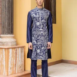 PATR Men Floral Embroidered Thread Work Kurta-56