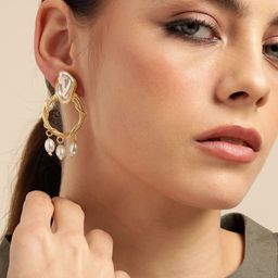 Anouk Gold Plated Artificial Stones Studded & Beaded Contemporary Drop Earrings-18
