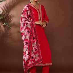 Jaipur Kurti Embroidered Thread Work Regular Kurta with Trousers & With Dupatta image 3