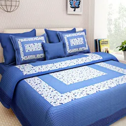 Myntra Elegant Homes Floral Printed 144 TC Queen Cotton Bedsheet with 2 Pillow Covers-image-96