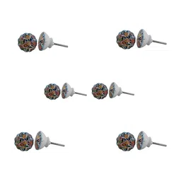 Indianshelf 6Pcs Blue & Pink Textured Ceramic Vintage Knobs-image-73