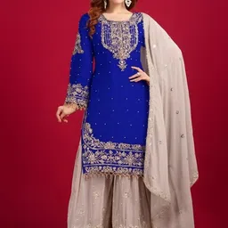 NARI DREAM Women Ethnic Motifs Embroidered Beads and Stones Kurta with Sharara & Dupatta-picture-25
