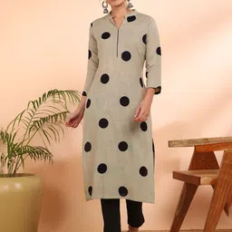 PinkTribe Women Polka Dots Printed Casual Straight Kurta-image-3