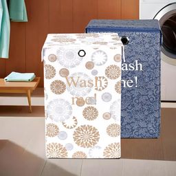 Kuber Industries White & Navy blue 2 Pieces Printed Foldable Laundry Bags 75L-14