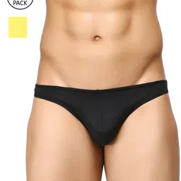 BASIICS by La Intimo Men Pack Of 2 Yellow & Black Solid Featherlight Bikini Briefs-picture-58