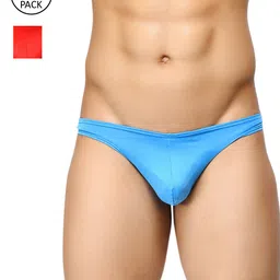 BASIICS by La Intimo Men Pack Of 2 Solid Blue & Red Low Rise Featherlight Bikini Briefs-28