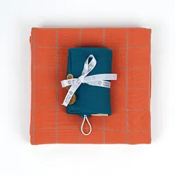 Doctor Towels 2Pieces Orange & Teal Striped Banana Double Cloth 350GSM Bath&Hair Towel Set-image-84