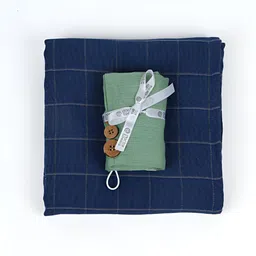 Doctor Towels 2Pieces Blue & Green Striped Banana Double Cloth 350GSM Bath&Hair Towel Set-image-97