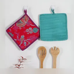 ratan cart TARAN LIVING 2 Pcs Printed Cotton Pot Holder-picture-9