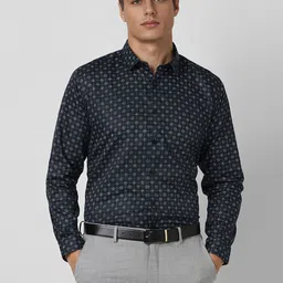 V Dot Men Spread Collar Geometric Printed Cotton Formal Shirt-image-13