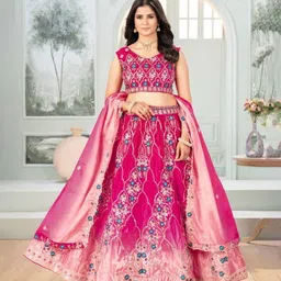 MISS CLOTHING Embroidered Sequinned Ready to Wear Lehenga & Unstitched Blouse With Dupatta-picture-1
