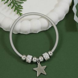 I Jewels Silver-Plated Crystals Studded Charm Bracelet With Star Drop-image-53
