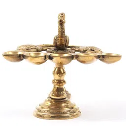 Exotic India Peacock Design Hand-Held Oil Lamp-23