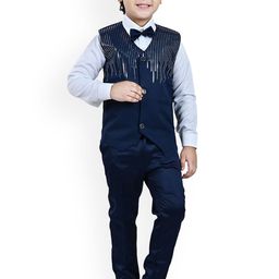 Sangria Boys Embellished Self Design 3 Piece Waistcoat and Trousers Suit Set With Bow tie-picture-12