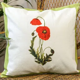 Sangria Cotton Red Floral Square Cushion Covers-picture-2