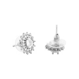 TEEJH Silver-Plated Floral Cubic Zirconia Stone Studded Oxidised Studs image 3