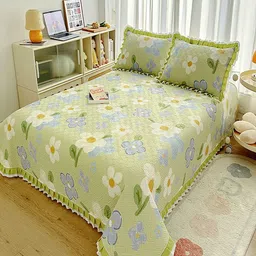 JC HOME Green Cotton Double King Bed Cover-image-73