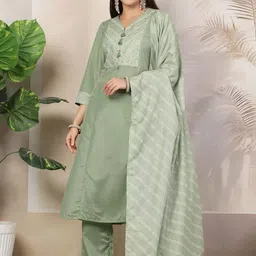 Nayam By Lakshita Ethnic Motifs Yoke Design Straight Kurta with Trousers & Dupatta-picture-9