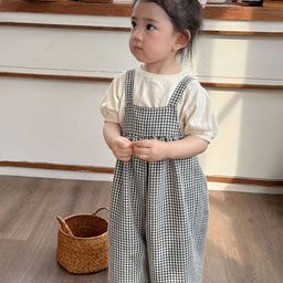 LULU & SKY Girls Checked Pure Cotton Dungarees-picture-2