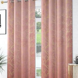 Galaxy Home Decor Pink 2 Pieces Floral Printed Room Darkening Door Curtain-picture-0