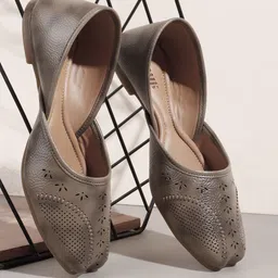 Anouk Women Textured Mojaris with Laser Cuts Flats-42